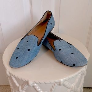 J CREW Blue Polka Dot Fabric Flats Size 8